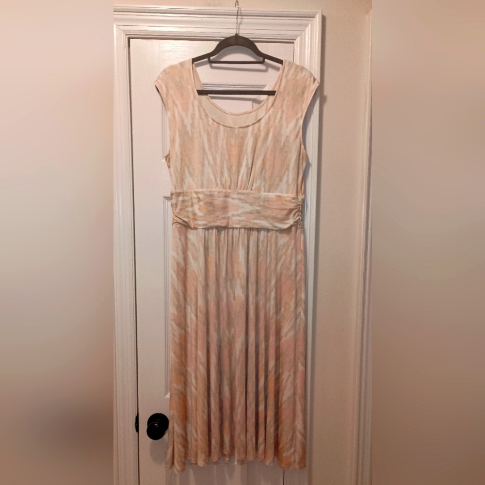 Ruby Rd. Sleeveless Pullover Peach Cream Maxi dress size Large